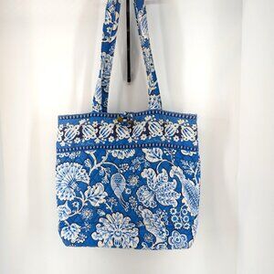 Vera Bradley Blue Lagoon Floral Cotton Large Tote Bag with Toggle Clasp